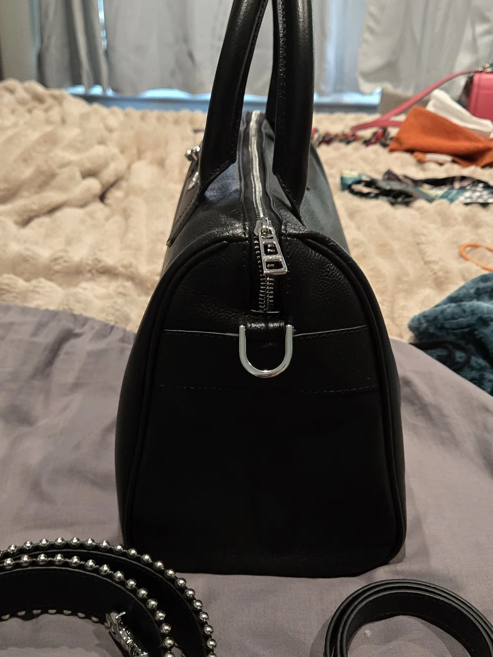 Zadig & Voltaire Black Leather Top-Handle Satchel with Studded Strap